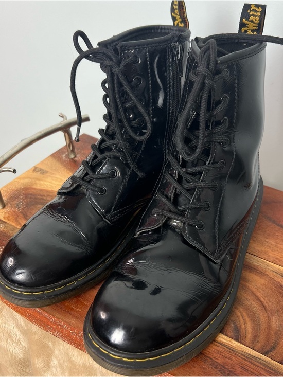 Dr. Martens Shoes - Dr. Martens 1460 Black Patent Leather Combat Lace-Up Boots Side Zip Women’s 7